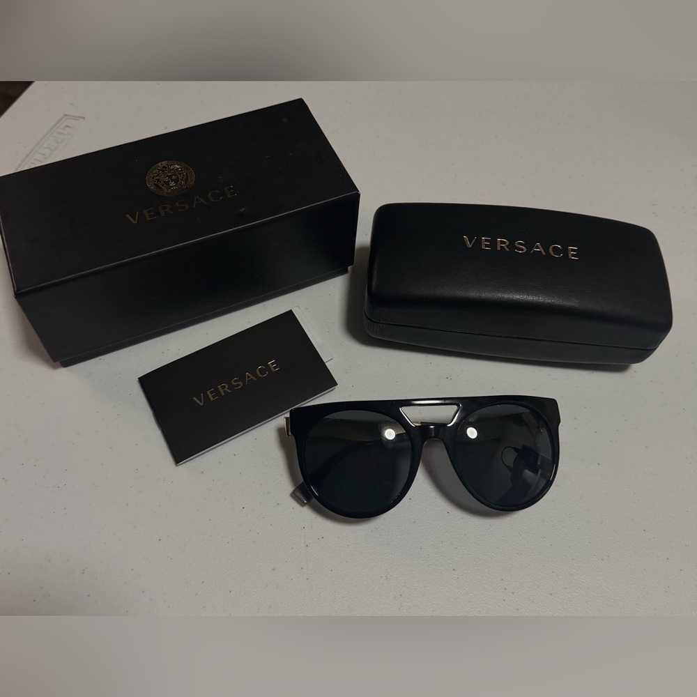 Versace Black Men’s Shield Sunglasses with Silver Accents